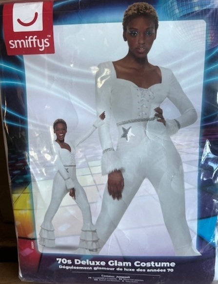 70's ABBA Glam Costume Ladies White Ruffled Jumpsuit - Picture 1 of 3